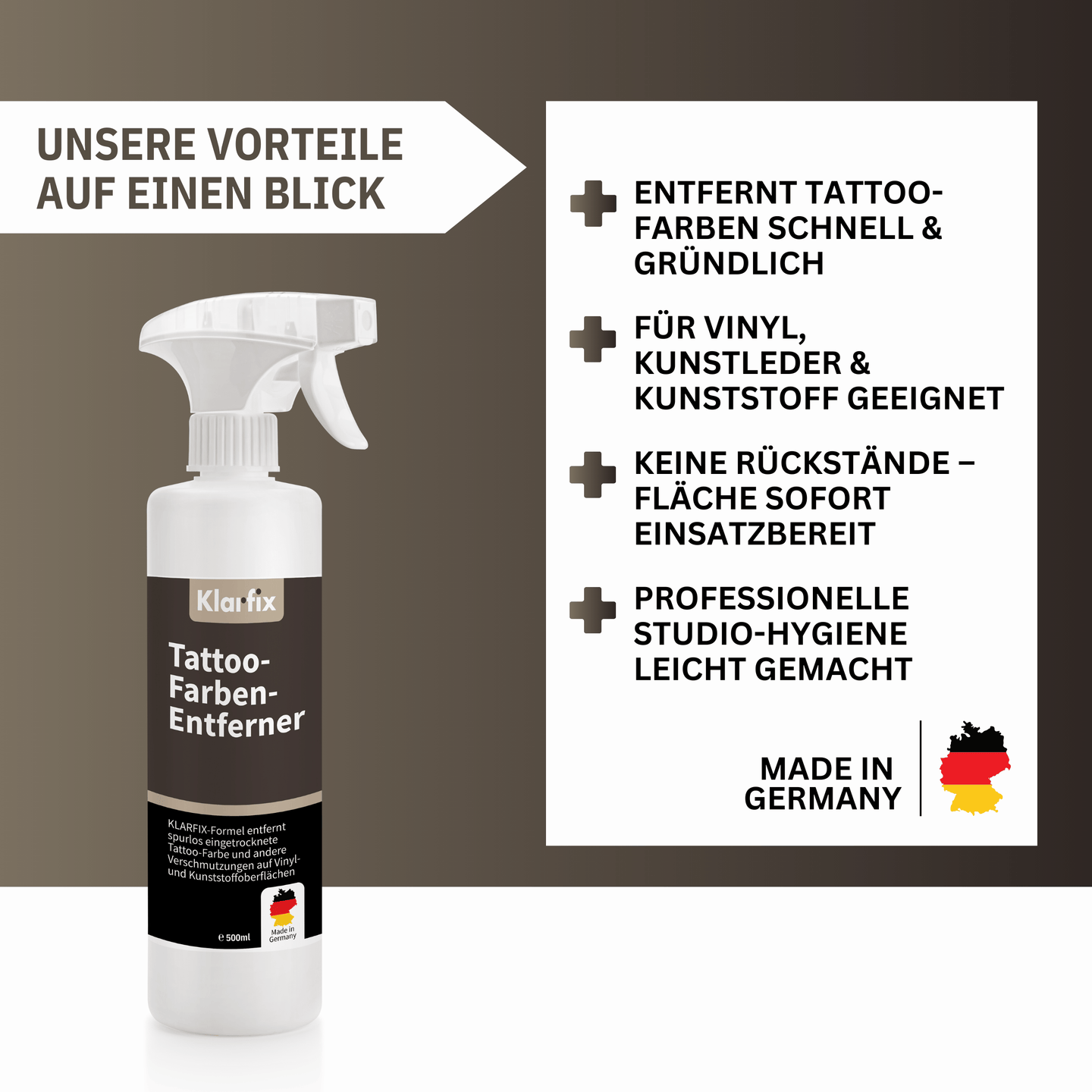 Tattoo-Farben-Entferner (Spezialreiniger für Tattoo-Stühle, Arbeitsflächen & Böden)